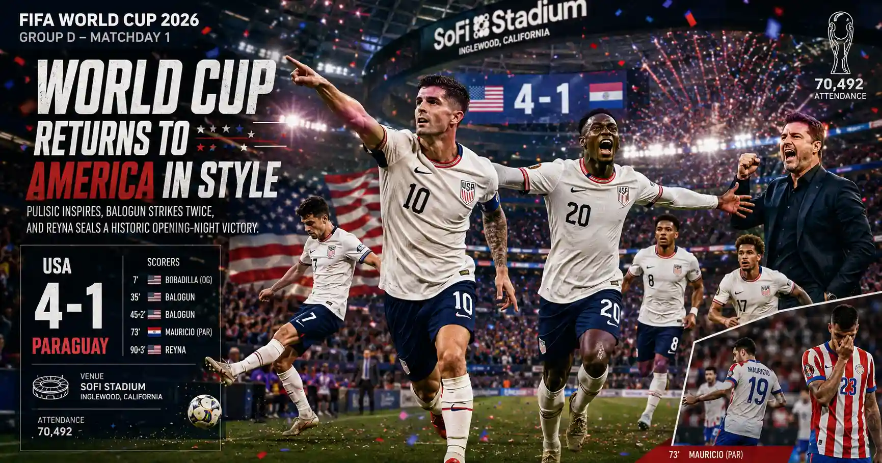 USA vs Paraguay 4-1 Match Report