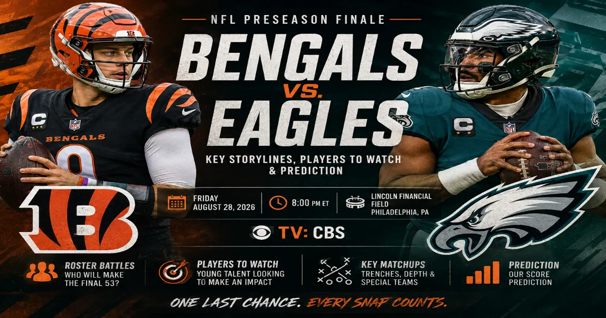 The Bengals and Eagles close the preseason with roster battles, young players seeking opportunities and one final test before the 2026 NFL regular season.