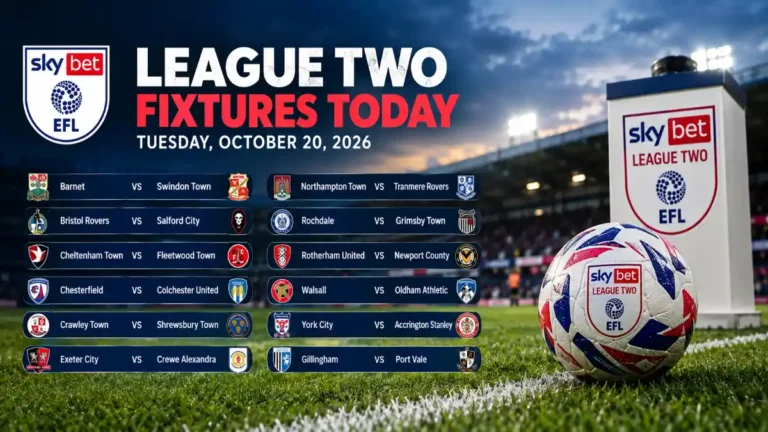 English League Two Fixtures Today: 12 Matches on October 20, 2026