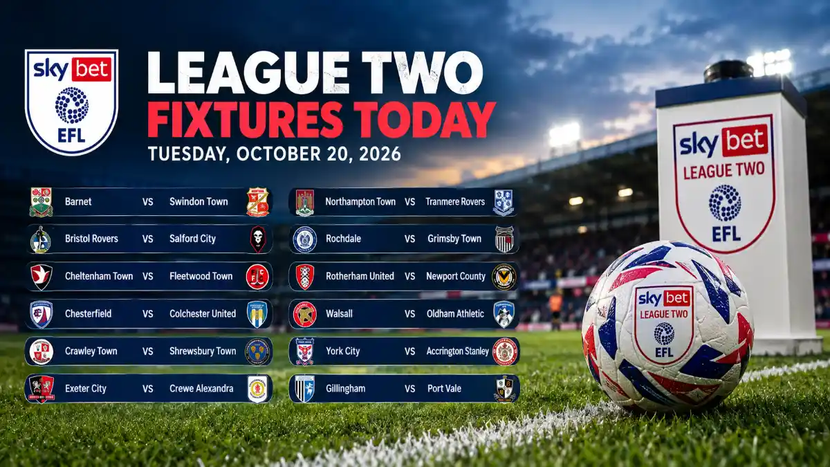 English League Two Fixtures Today: 12 Matches on October 20, 2026