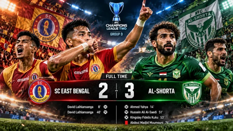 David Lalhlansanga scores twice for East Bengal, but Al-Shorta hit back after half-time to claim a crucial 3-2 victory in Kolkata.