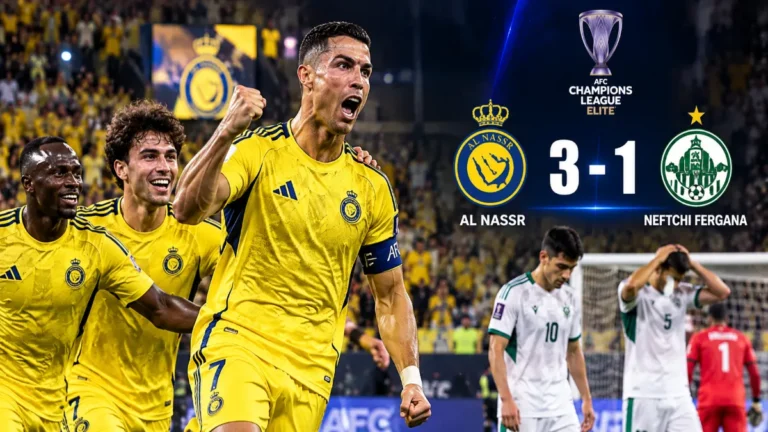 Al-Nassr beat Neftchi Fergana 3-1 as Cristiano Ronaldo scored. Read the full match report, goals, red card, lineups and key statistics.