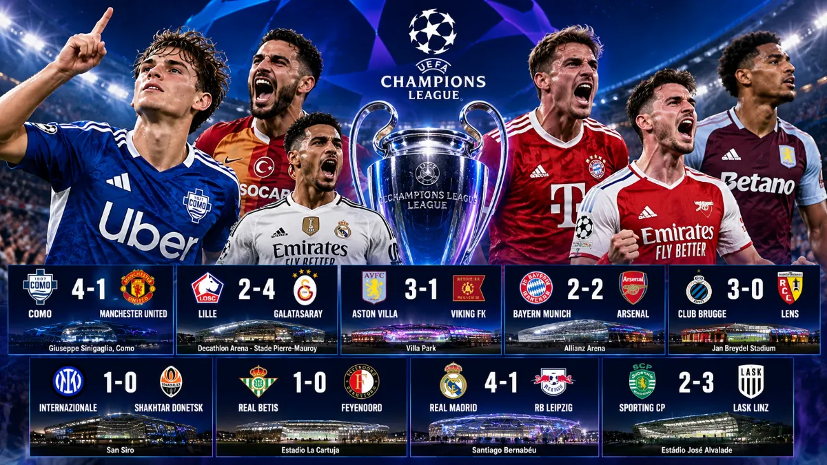 UEFA Champions League results October 21 2026: Como Win 4-1, Madrid Beat Leipzig