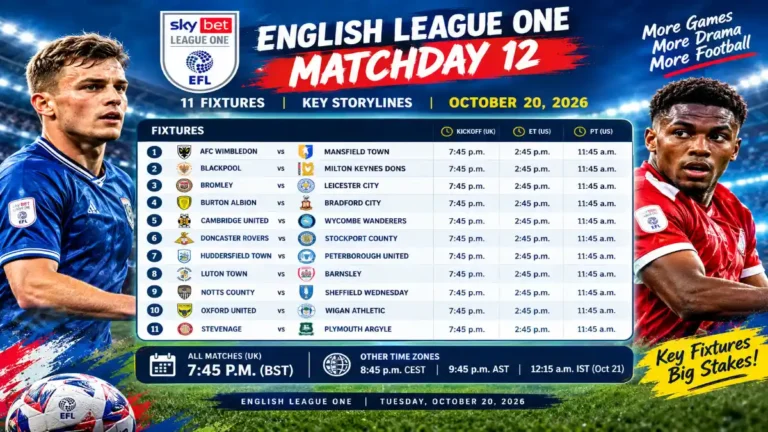 English League One Fixtures Today: 11 Matches on October 20, 2026